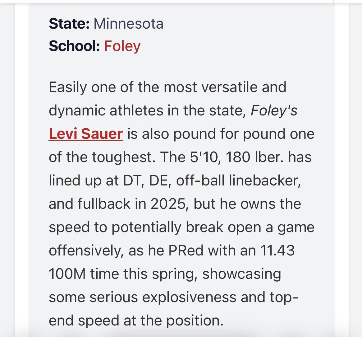 levi_sauer09's tweet photo. Thank you @OJW_Scouting  and @PrepRedzoneMN  for the right up!
@CoachFam 
@CoachConleyDC 
@CoachDavis_UMD https://t.co/cK3GQQsTPa