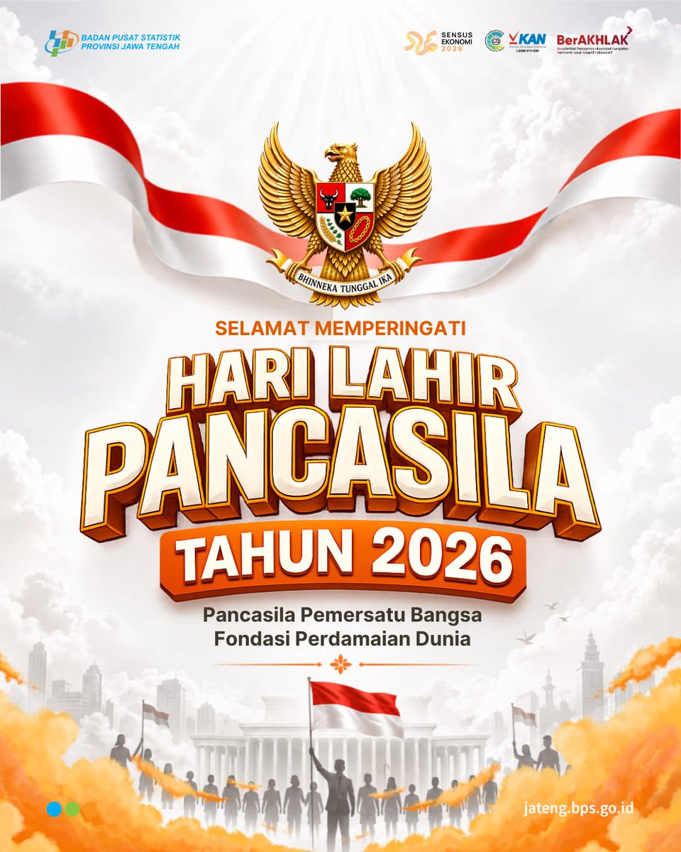bpsprovjateng's tweet photo. Selamat Hari Lahir Pancasila 1 Juni 2026

Pancasila mengajarkan bahwa pembangunan tidak hanya tentang pertumbuhan, tetapi juga tentang pemerataan. Nilai tersebut tercermin dalam sila kelima, Keadilan Sosial bagi Seluruh Rakyat Indonesia. https://t.co/aFGDoaZO1W