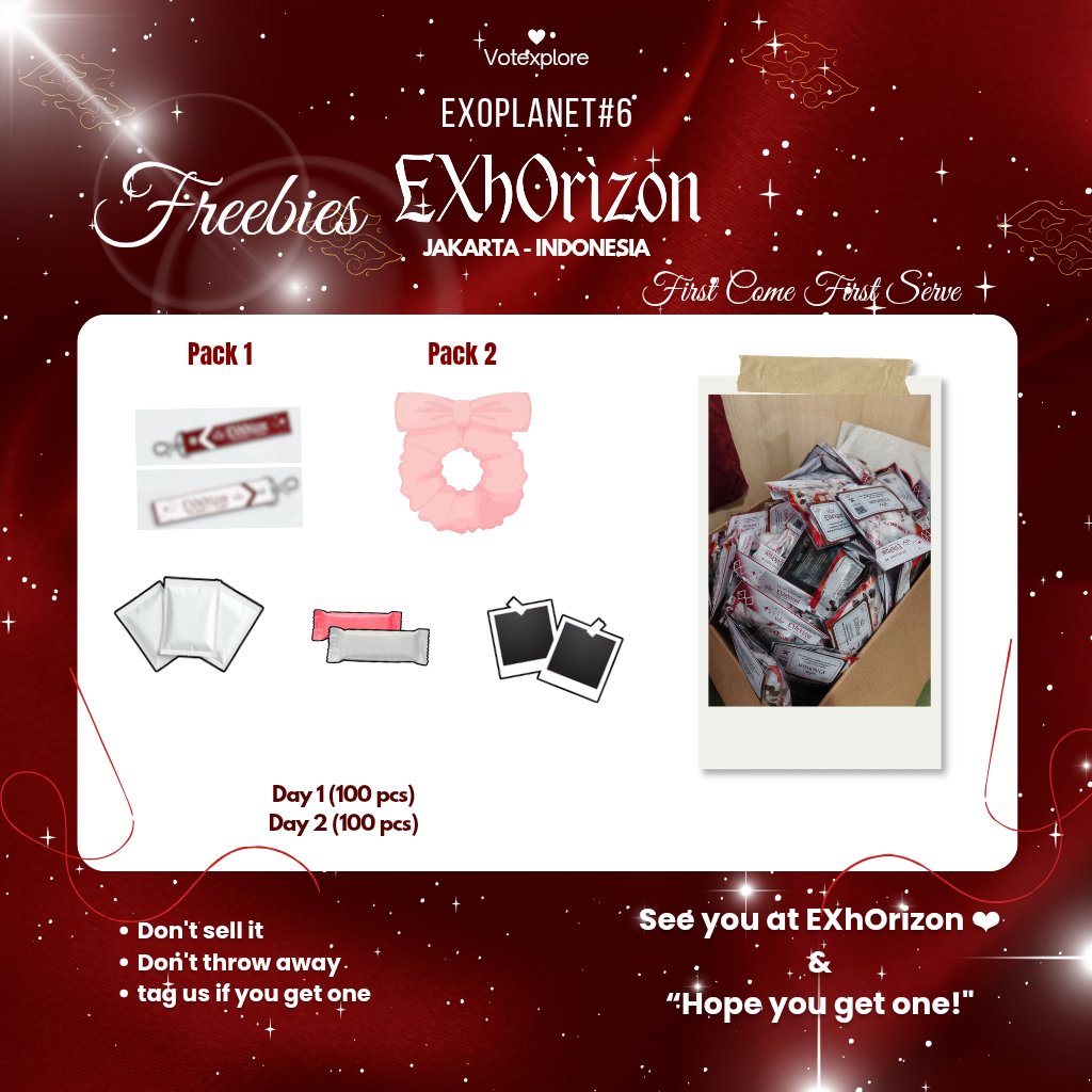 votexploreina's tweet photo. See You at EXHORIZON JAKARTA🫶💕

Freebies untuk EXhOrizon siap dibagikan! ✨
Kalau bertemu di venue dan beruntung mendapatkannya, jangan lupa foto dan tag ya. 🤍 #Exhorizon #EXOLIndonesia #Votexplore_ina #BWI #EXOconcert https://t.co/njSPckI8Dj