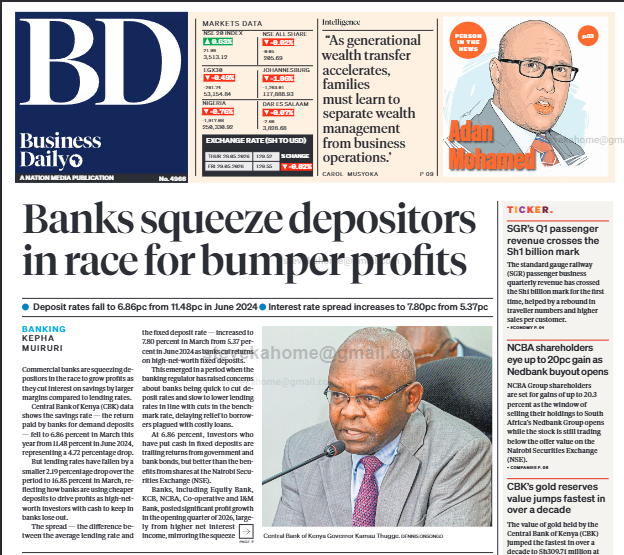 kahome_steve's tweet photo. When it comes to your money, the bank is NEVER your friend — you're competitors.   

You both want the same shilling, just on opposite sides of the balance sheet. 

You want a higher rate on your savings. The bank wants a wider spread: the gap between what it earns lending money out and what it pays you to hold yours. And right now, that gap is winning.  

The latest CBK data tells the whole story. Average deposit rates have collapsed to 6.86% from 11.48% a year earlier, while the interest rate spread has widened to 7.80% from 5.37%. 

Banks are paying depositors less and keeping more.  That isn't an accident — it's the business model.  It's also why your savings and fixed deposit accounts pay so little, and why only depositors locking up large sums for long tenors can negotiate anything better.  

This is the gap money market funds have stepped into: a) An MMF pools savings into short-term instruments — Treasury bills, bank placements, fixed deposits and high-quality commercial paper — and passes the blended yield back to you. Because it sits at the short end of the curve, that yield typically tracks, and often beats, what a bank offers on savings or fixed deposit accounts.  

b) It doesn't discriminate by size or tenor. Whether you invest KES 100 or KES 10 million, you earn the same daily-accruing yield, which moves with prevailing short-term rates. No negotiation required.  

c) Liquidity is the clincher. Most funds let you withdraw within one to three working days with no early-exit penalty, and you keep every shilling of interest accrued to the day you exit.  

One honest caveat: Unlike bank deposits, MMFs aren't covered by the KES 500,000 KDIC guarantee — your protection is CMA regulation, an independent custodian and diversification, not a state backstop.   

For parking short-term cash, that trade-off still favours the MMF for most savers.  

The real twist sits with the banks now running asset management arms. Are they steering clients into low-yield deposits, or into their own MMFs and fixed income funds?   

The incentives don't point the same way.  

As an investor, the maths is simple: if your bank can't beat the prevailing MMF rate net of tax and fees, where you park your money answers itself.