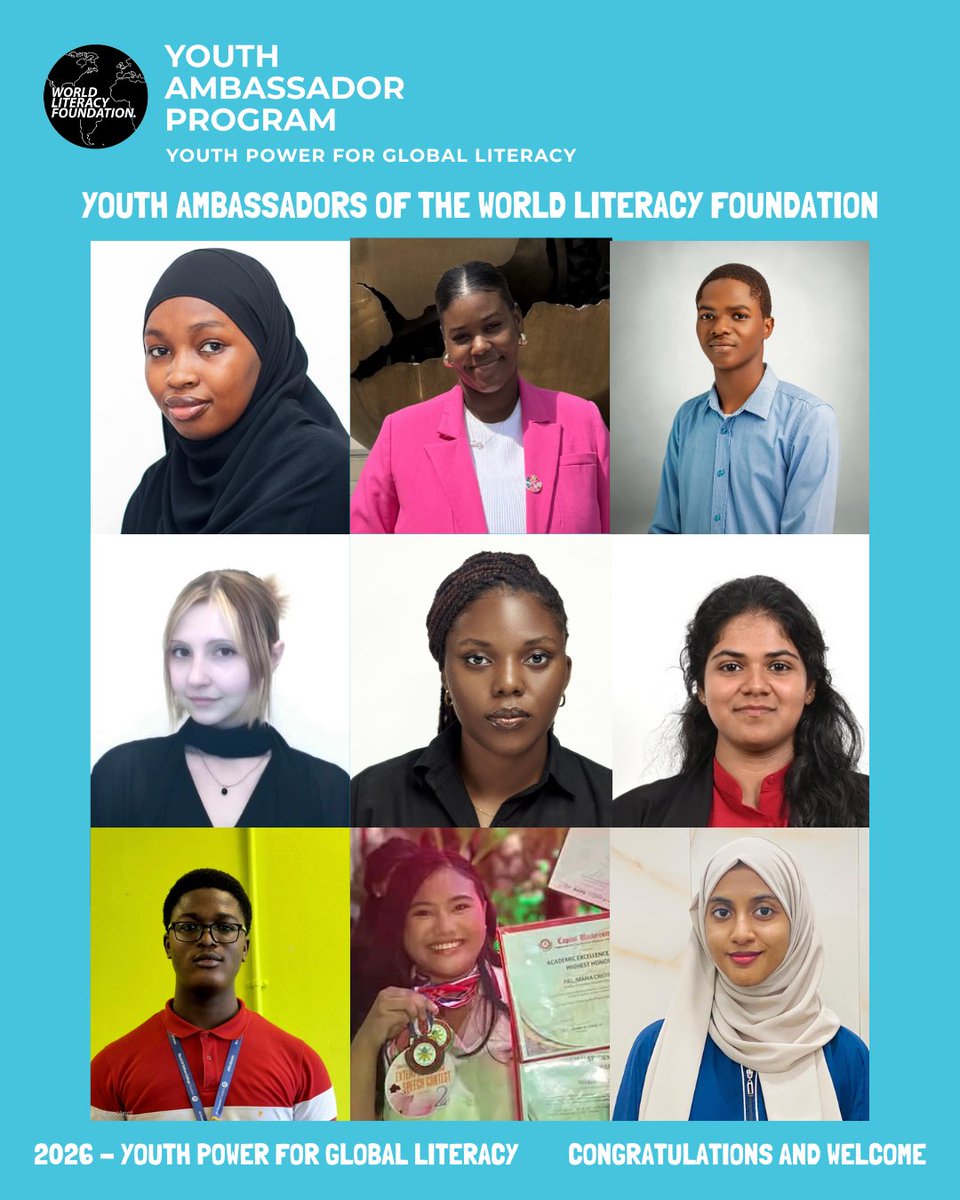 WorldLiteracy's tweet photo. Congratulations to all of the 2026 Youth Ambassadors, representing the World Literacy Foundation! Meet some of them!

#YouthAmbassadors #WorldLiteracy #youthpower  #FutureChangeMakers #ReadingChampions #GlobalCitizens #InspiringVoices https://t.co/f9tENnHZeE