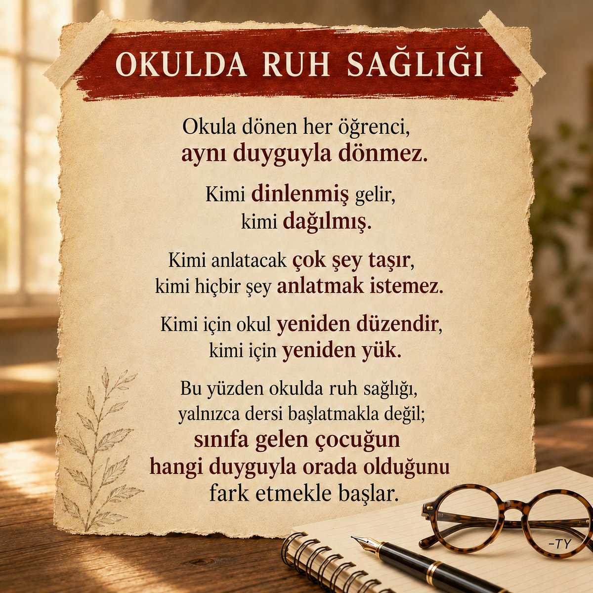 TaskYildirim's tweet photo. Okula dönüş, yalnızca sınıfa değil; çocuğun iç dünyasına da yeniden bakabilmeyi gerektirir. https://t.co/uMsQqMvP6t