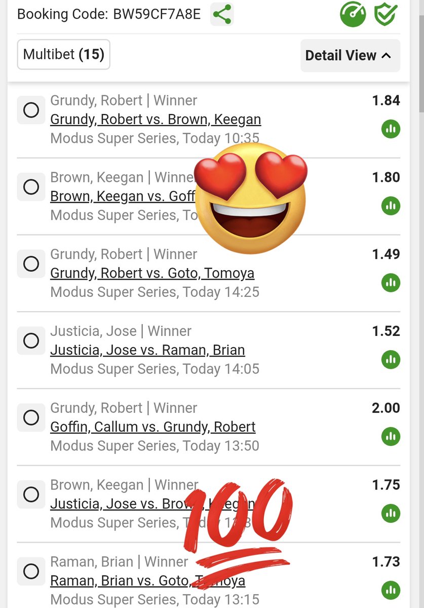 LeswiiSwaMina's tweet photo. DARTS 🎯 🎯 🎯 

Betslip CODE  : BW59CF7A8E https://t.co/pWD020MEb1
START TIME : 10;35 ⌚️ ODDS-ON: 2,304.08 ⚽️ 🔥 👌 

Modus Super Series 👌 
Let's TRY to Hit Jackpot with DARTS TODAY 🎯🎯🎯 https://t.co/io5ddRns3G