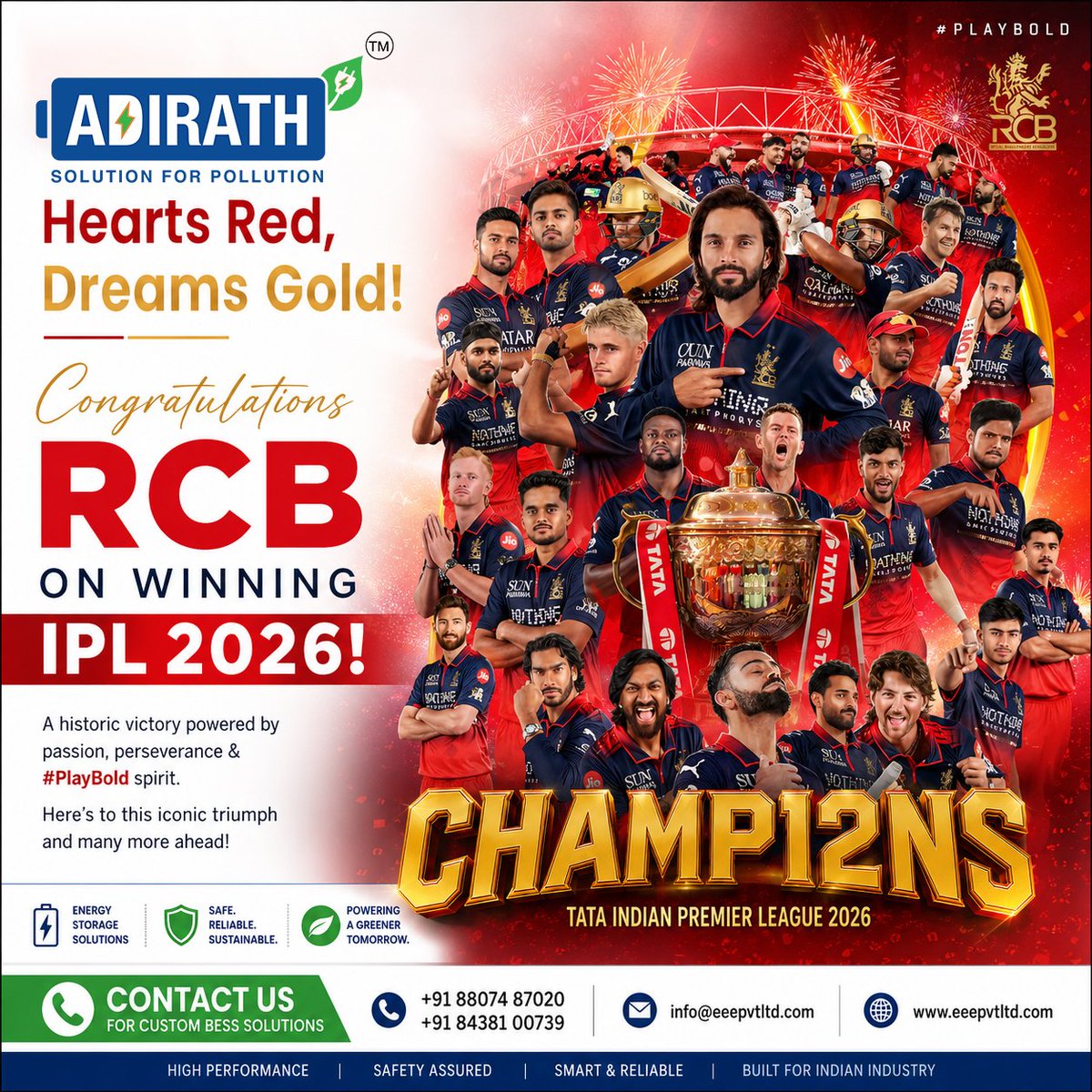 Adirathbattery's tweet photo. 🏆 𝐁𝐀𝐂𝐊-𝐓𝐎-𝐁𝐀𝐂𝐊 𝐂𝐇𝐀𝐌𝐏𝐈𝐎𝐍𝐒! 🏆
𝐑𝐂𝐁 didn't just win the #IPL2026  trophy... they defended it and proved the doubters wrong AGAIN! 🔥❤️

Congratulations to @RCBTweets on securing consecutive IPL titles and creating history! 🎉

#RCB #PlayBold #IPLFinal https://t.co/UbkvhNAbpk