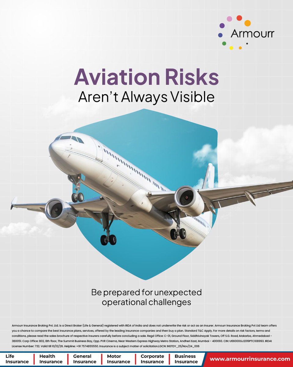 ArmourrBroking's tweet photo. ✈️ Aviation operations face unique risks—both on the ground and in the air.

#AviationInsurance #RiskManagement #AircraftProtection #LiabilityCoverage #InsuranceSolutions #AviationIndustry #BusinessProtection #ArmourrInsurance #AviationSafety #InsuranceAwareness https://t.co/vAoghH9iqo
