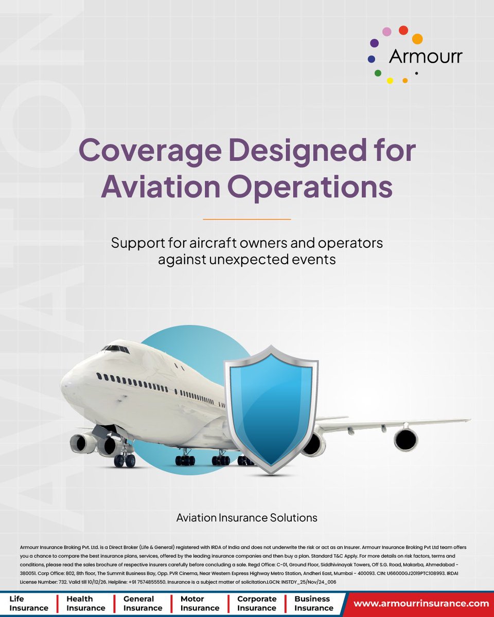 ArmourrBroking's tweet photo. ✈️ Aviation operations face unique risks—both on the ground and in the air.

#AviationInsurance #RiskManagement #AircraftProtection #LiabilityCoverage #InsuranceSolutions #AviationIndustry #BusinessProtection #ArmourrInsurance #AviationSafety #InsuranceAwareness https://t.co/vAoghH9iqo