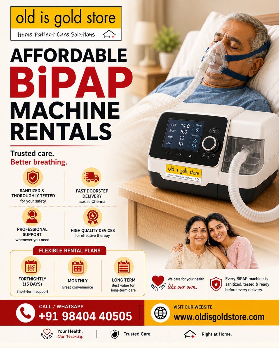OldIsGoldStore's tweet photo. Looking for a trusted BiPAP machine rental service in Chennai? Old is Gold Store offers high-quality BiPAP machines with flexible daily, weekly, and monthly rental plans. 📞+91 98404 40505.
Visit Online Us: https://t.co/nFuD6mICp6
#BiPAPMachineRental #Chennai #BiPAPRentalChennai https://t.co/KFuDQPbCBM