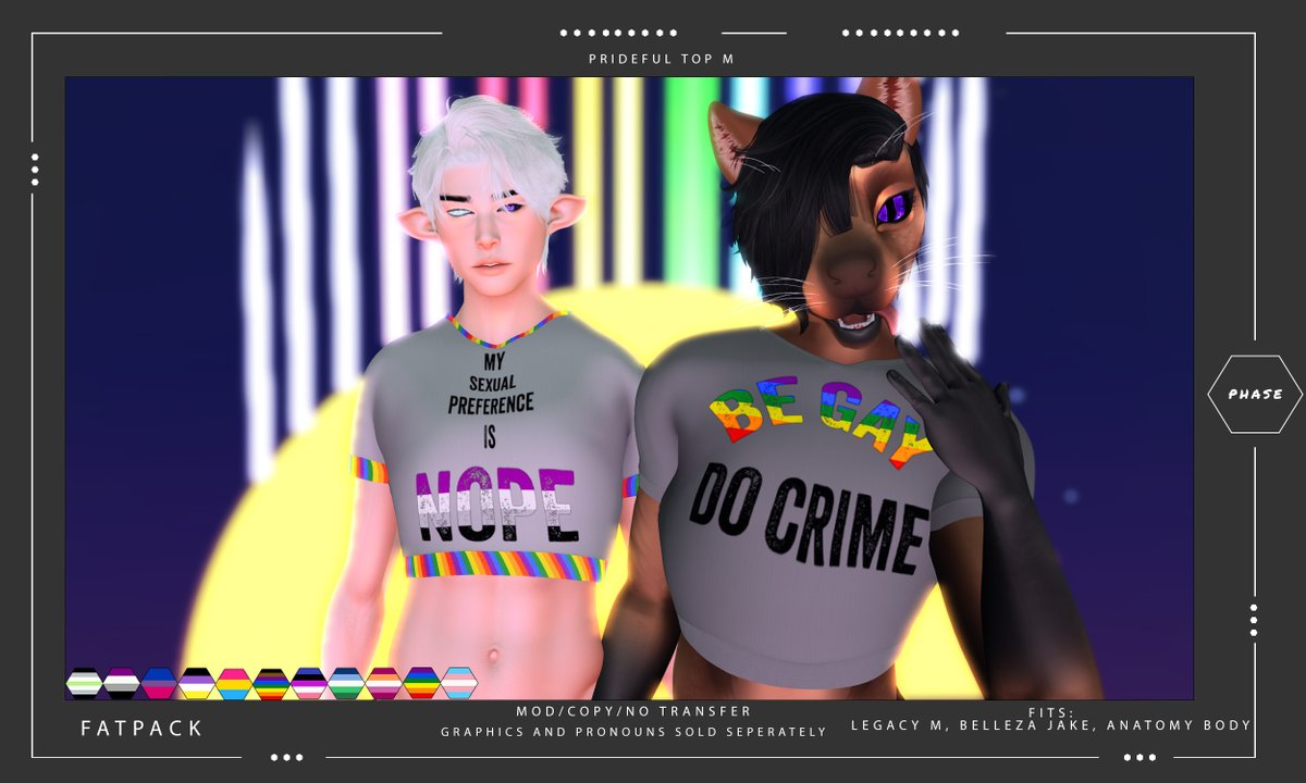 nimilSL's tweet photo. PHASE didn't get invited to any pride events this year but i still have some fun pride items available for everyone
mainstore: https://t.co/jmEkHIKo5K
marketplace:
https://t.co/eMVmNk9RLM https://t.co/np4u4mrlw5