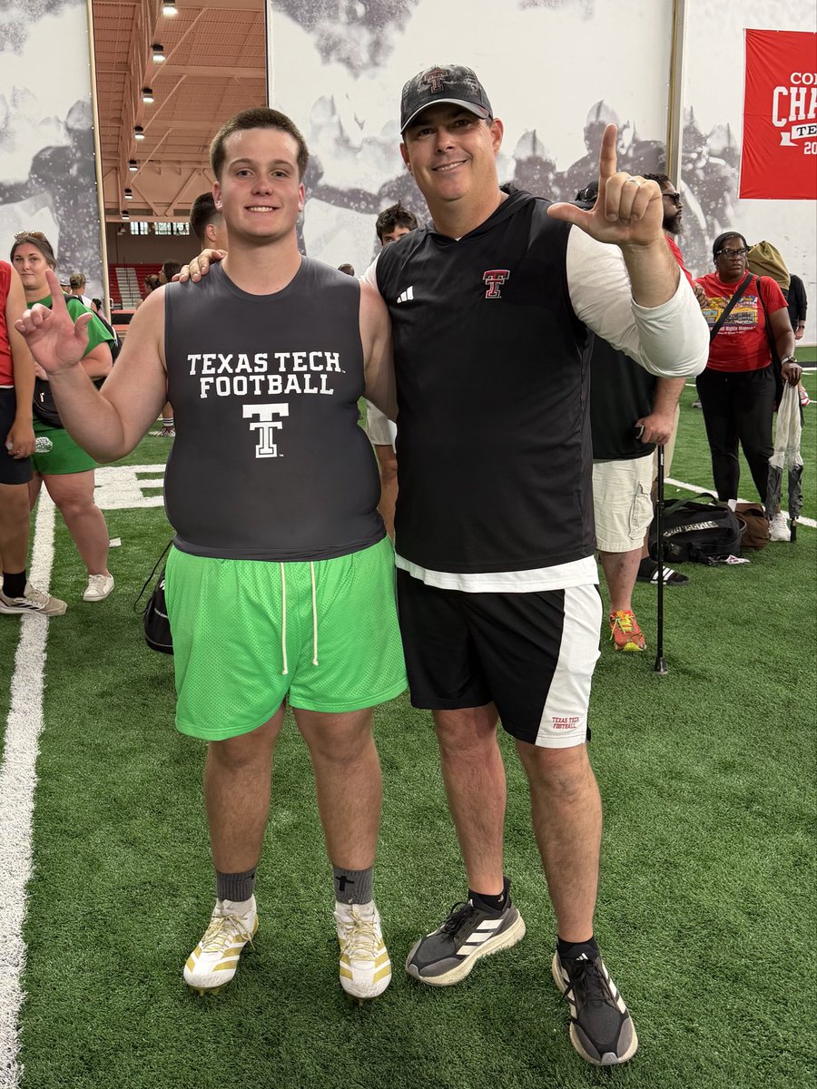 2030WillDavis's tweet photo. Great experience @TexasTechFB camp today. Appreciate the opportunity to work and learn from the staff and players. Can’t wait to be back in Lubbock 🌵🏈 #ClassOf2030 #oline #WreckEm https://t.co/pMOzQkf3OK