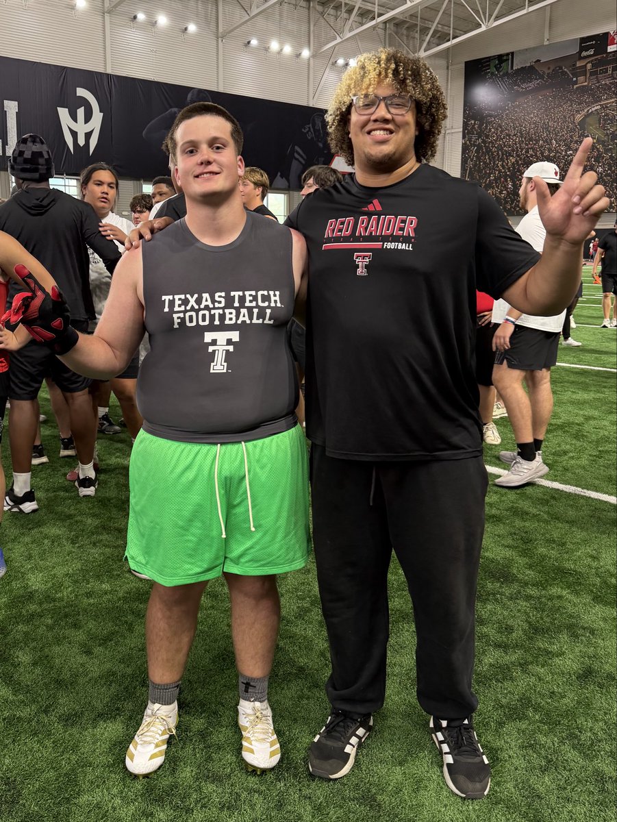 2030WillDavis's tweet photo. Great experience @TexasTechFB camp today. Appreciate the opportunity to work and learn from the staff and players. Can’t wait to be back in Lubbock 🌵🏈 #ClassOf2030 #oline #WreckEm https://t.co/pMOzQkf3OK
