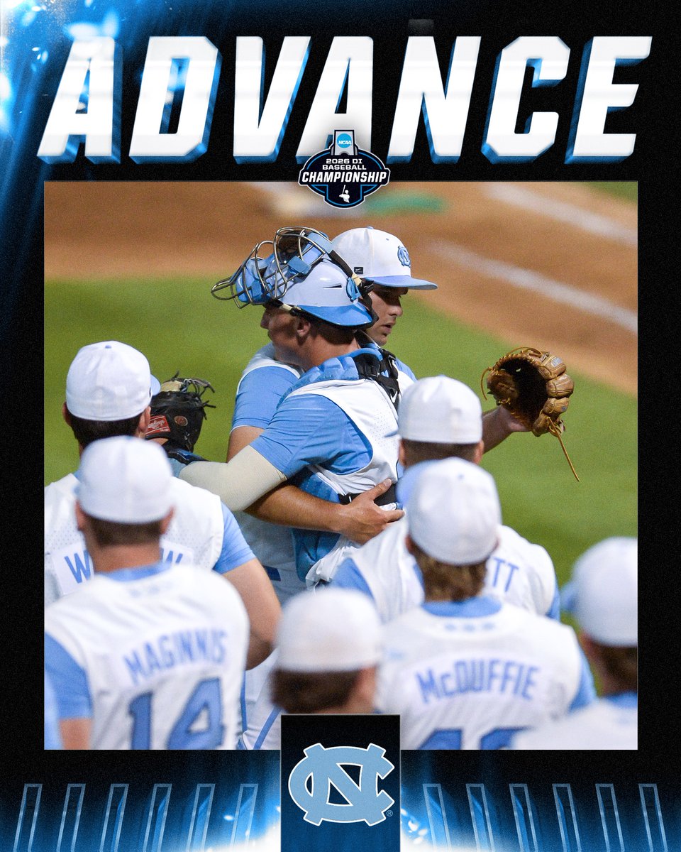 NCAABaseball's tweet photo. WELCOME TO SUPER REGIONALS, CAROLINA‼️

(5) @DiamondHeels defeats East Carolina, 9-3, to advance to Super Regionals!

#RoadToOmaha https://t.co/yXZghQVnDu