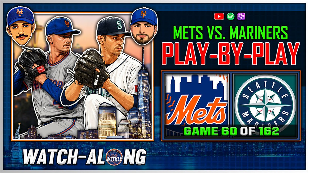 MetsWeeklyPod's tweet photo. LIVE IN 10 MINUTES FOR FIRST PITCH 🚨
https://t.co/8qKfUlkExd

Join us LIVE for watch-along coverage of Mets vs. Mariners Game 60 of 162, hosted by @CorePython &amp; @MMlynarkiewicz! https://t.co/JcaBkWNxou