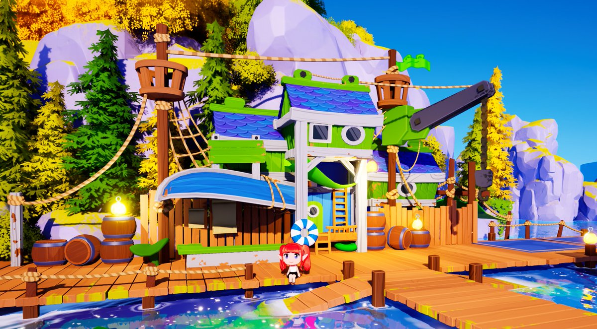 DMeville's tweet photo. Been working on a new area: The Dockyard!  This is where you can buy/customize your boat! Need to make the froggy NPC who will run the shop here https://t.co/mAvkFnVCxB