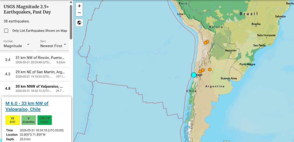 TemblorYA's tweet photo. 📍Terremoto en Chile de magnitud 6.0 a 33 km de Valparaíso.
📱Reporta cualquier temblor para prevenir un posible nuevo terremoto o sismo. https://t.co/scGbaissjP