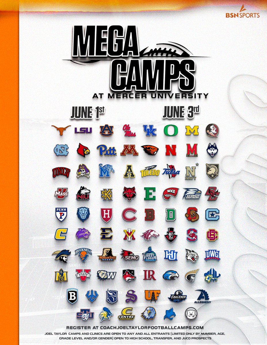 THT1OLCalebb's tweet photo. I will be attending @MercerFootball Mega Camp tomorrow morning in Macon, GA. 

@RecruitTate 
@SummerfordCoach 
@CoachA_Davis 
@CoachWrightCall 
@coachjbhouston 
@CoachGreeneOL 
@CoachBrentKeyGT https://t.co/QN73bPQgoM