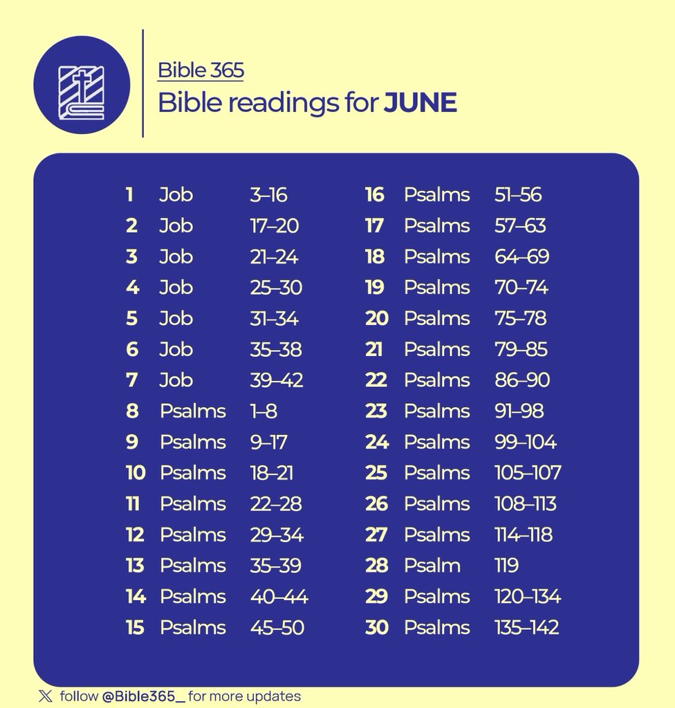 Bible365_'s tweet photo. Reading the BIBLE in one year!

Join us as we kick off our JUNE reading schedule.   

Follow @Bible365_ and turn on notifications to stay on track. https://t.co/nQjvlRBEod