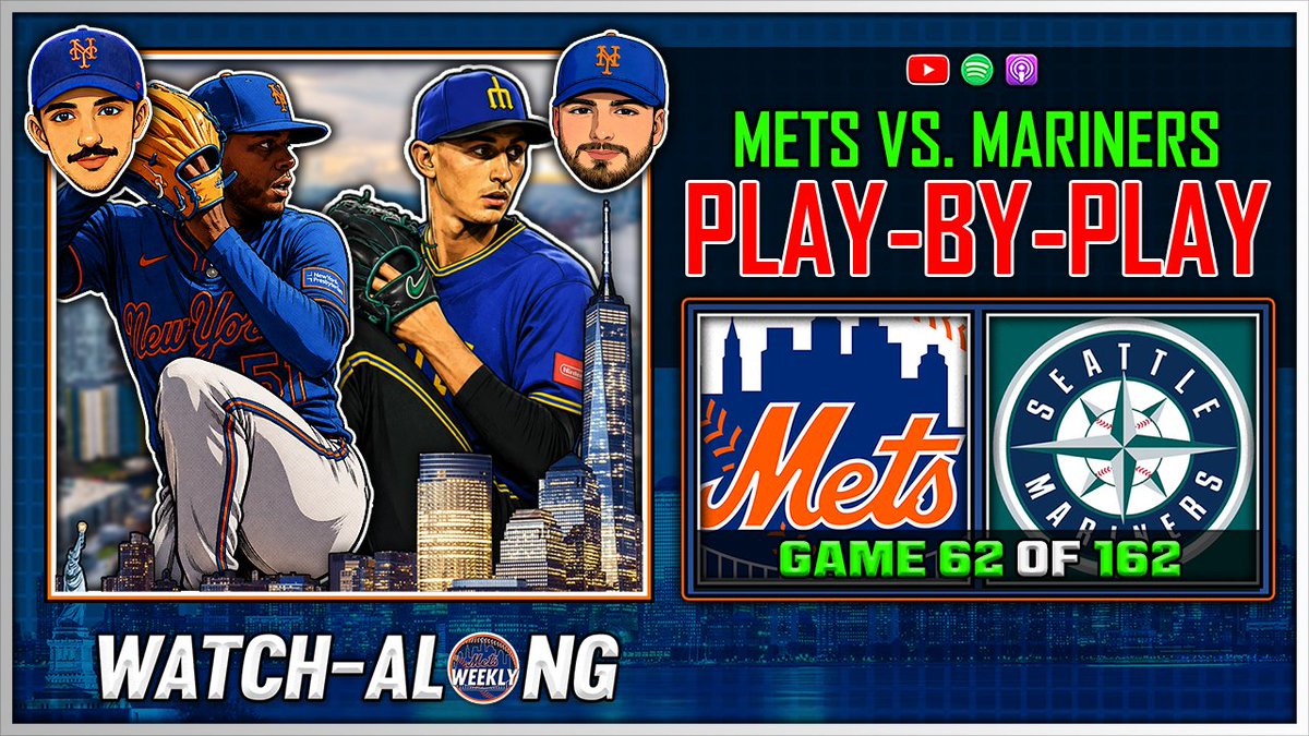 MetsWeeklyPod's tweet photo. LIVE @ 3:30 EST FOR FIRST PITCH 🚨
https://t.co/pAJwoa8pBi

Join us LIVE for watch-along coverage of Mets vs. Mariners Game 62 of 162, hosted by @CorePython &amp; @MMlynarkiewicz! https://t.co/taXzp4ut01