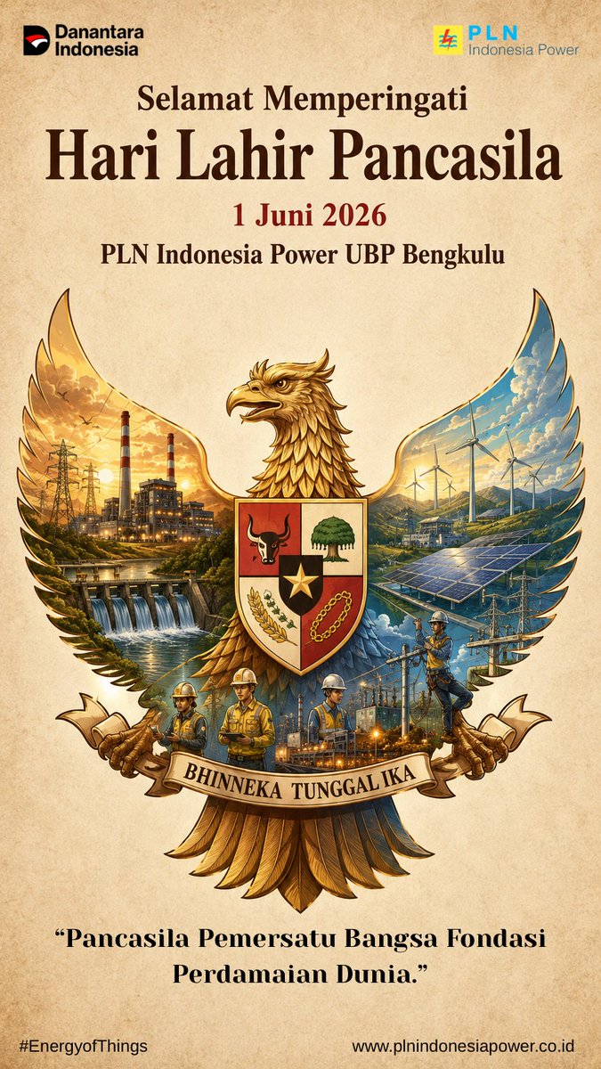 PLN_UPDKBKL's tweet photo. Pancasila bukan sekadar dasar negara, tetapi juga pemersatu keberagaman yang menjadi fondasi terciptanya perdamaian.

*Selamat Memperingati Hari Lahir Pancasila

*Pancasila Pemersatu Bangsa, Fondasi Perdamaian Dunia.*

#PLNIndonesiaPower #UBPBengkulu #HariLahirPancasila https://t.co/MNUaVfmpVv
