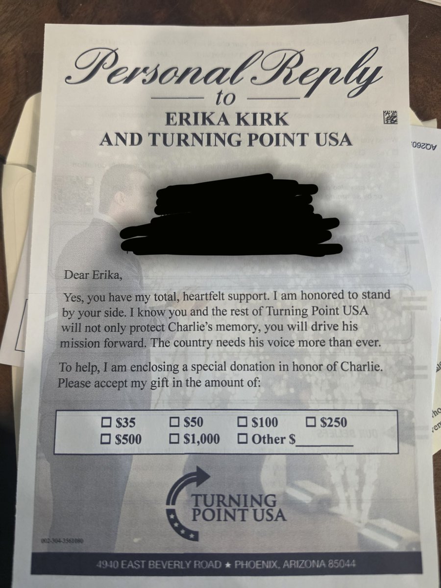 Villgecrazylady's tweet photo. My girlfriend got this solicitation in the mail yesterday. It’s so gross the way they’re *still* exploiting Charlie’s death for “fundraising” despite having already raised a quarter billion off his death and having nothing to show for it. https://t.co/n4yTwq8wMo