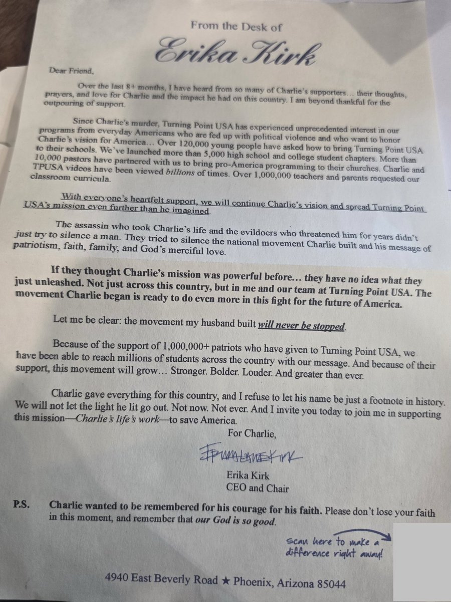 Villgecrazylady's tweet photo. My girlfriend got this solicitation in the mail yesterday. It’s so gross the way they’re *still* exploiting Charlie’s death for “fundraising” despite having already raised a quarter billion off his death and having nothing to show for it. https://t.co/n4yTwq8wMo