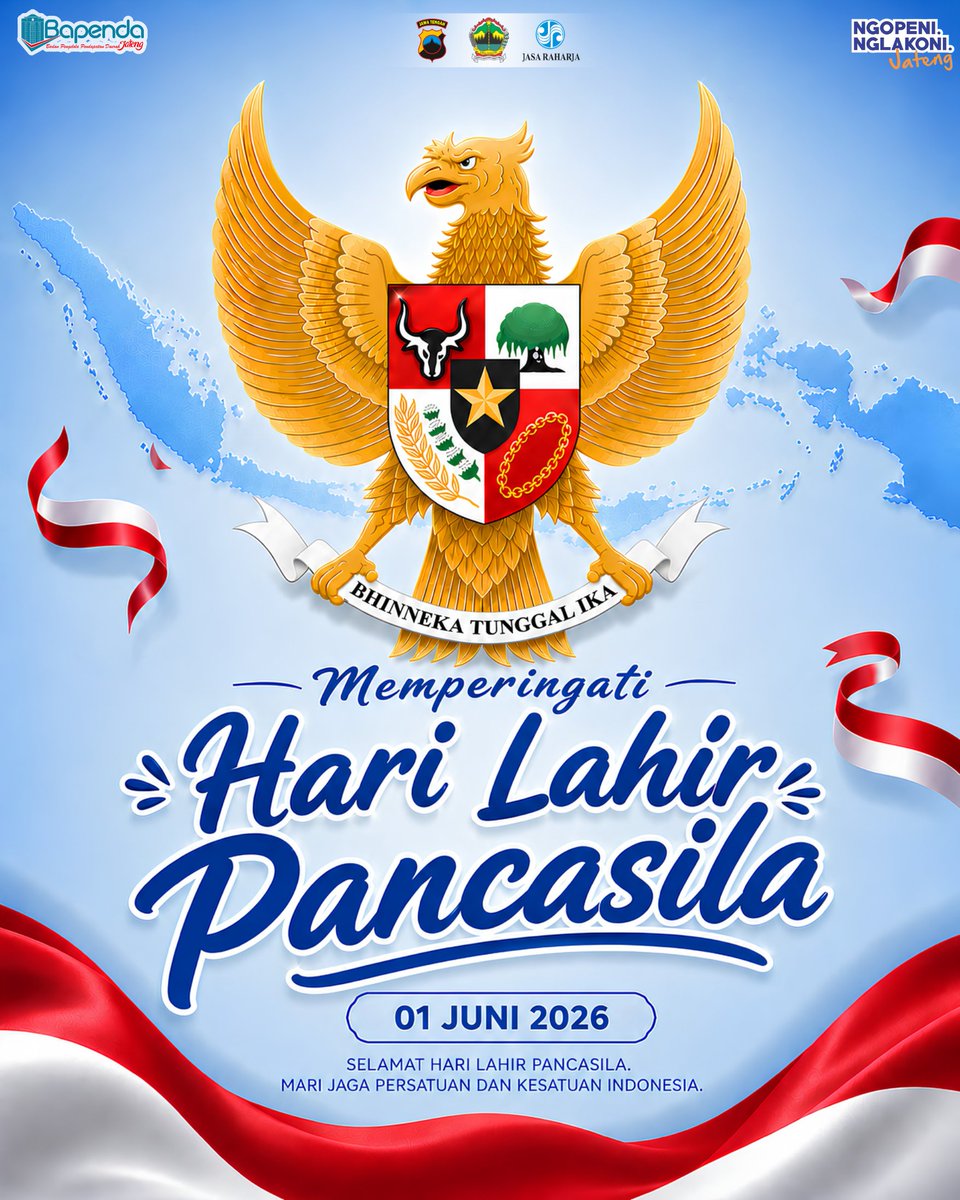 BPPD_JATENG's tweet photo. Selamat Hari Lahir Pancasila
1 Juni 2026
Memperkokoh Ideologi Pancasila, Menuju Indonesia Raya

#SamsatJateng
#SamsatBudiman
#BapendaJateng
#NewSakpole
#NgopeningLakoni
#PajakUntukJawaTengahmu
#MasSajak https://t.co/5UmFBtEaVp