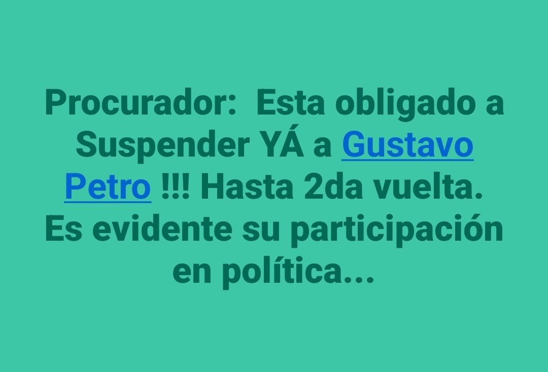 AlvanRL's tweet photo. @AlejoMedina1998 @IvanCepedaCast @aida_quilcue Si el procurador no suspende ya a @petrogustavo es su cómplice,  es demasiado evidente la participación en política y para segunda vuelta va a estallar al dinero público por comprar votos... frene ya a este delincuente y salve a Colombia.  Tiene un rol protagónico. Ejecútelo https://t.co/SUrCX0zlOI
