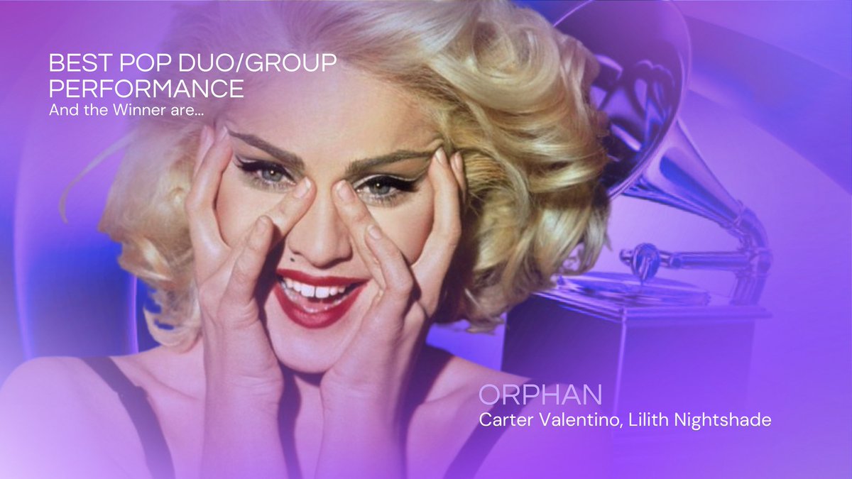 starcademys's tweet photo. O #StarGRAMMYs de “Best Pop Duo/Group Performance” vai para...

⤷ “Orphan” — Carter Valentino, Lilith Nightshade https://t.co/EZi4INWxYn