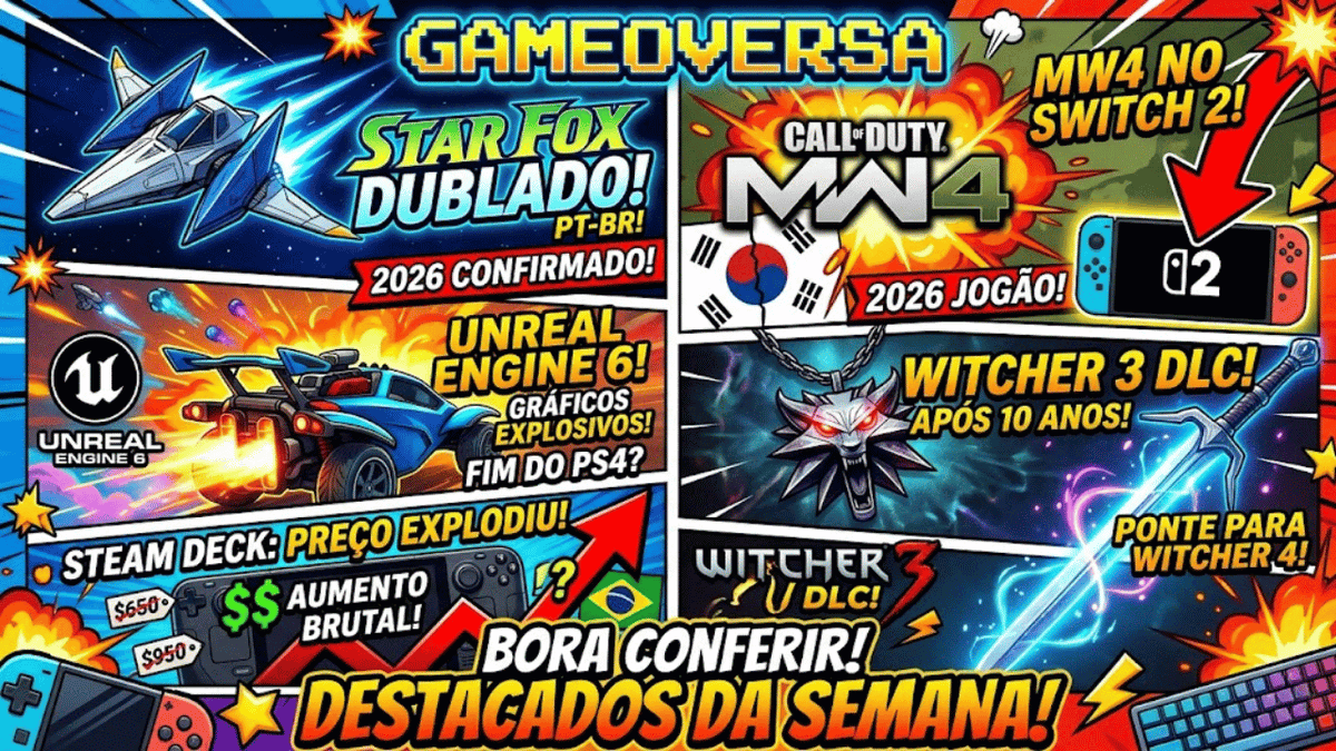 tiagodaru2's tweet photo. Novo trailer de Star Fox dublado, anúncio de Call of Duty Modern Warfare 4, nova DLC de The Witcher 3, Rocket League na UE6,Donkey Kong 64 no Switch Online, aumento de preços do Steam Deck pela Valve. https://t.co/tpCygMKmTL https://t.co/w5Ow1riprH