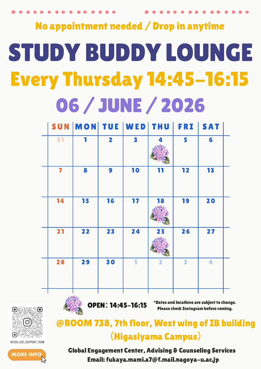 y98fglx's tweet photo. 📣Study Buddy Lounge 🗓️June Schedule 
As we move into the middle of the semester, you may start to feel a bit tired or overwhelmed. Why not take this opportunity to study together in a relaxed space?
📝6/4, 6/18, 6/25 14:45~16:15
📝#738 West wing of IB building https://t.co/yrLw6qrn53