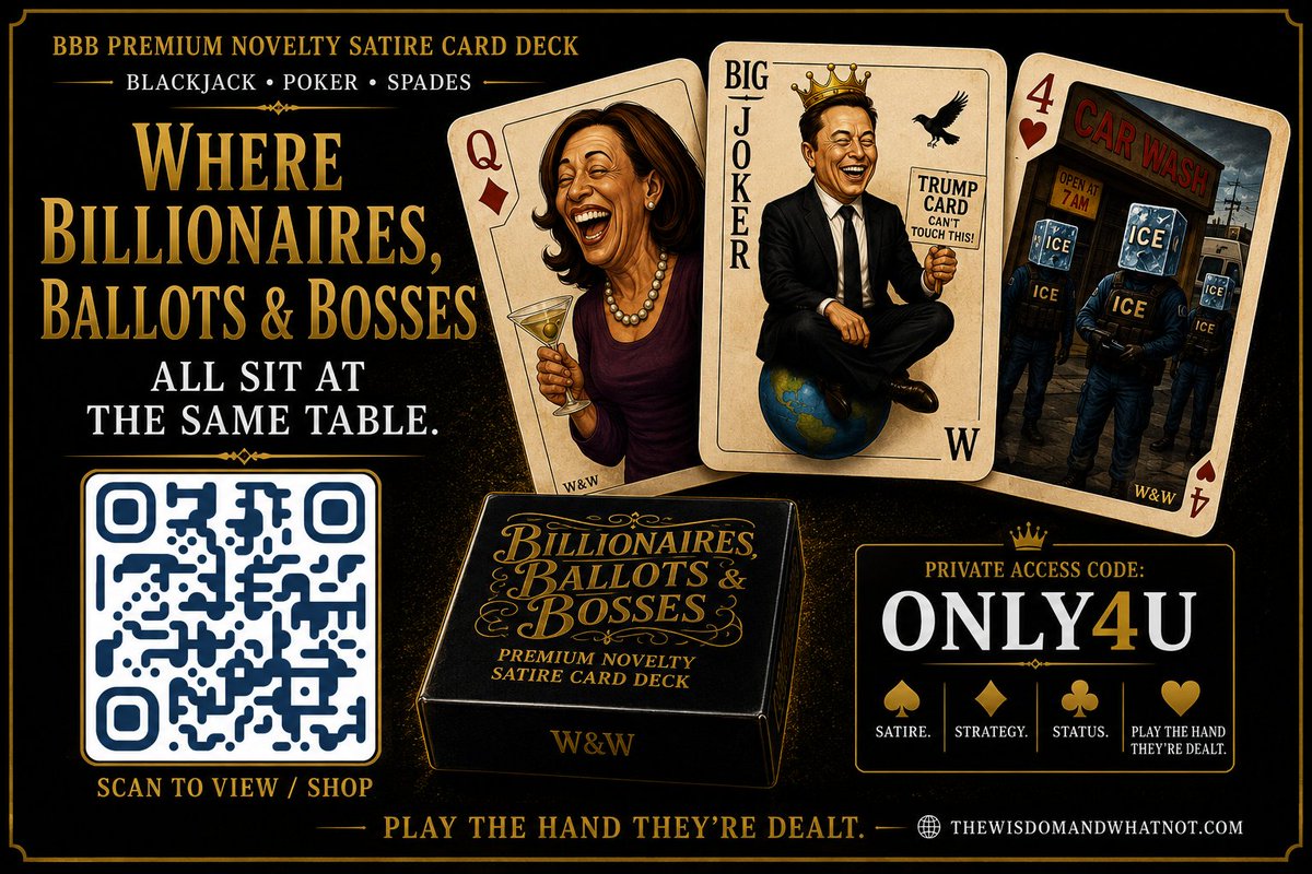 WisdomWhatnot's tweet photo. @IAmSteveHarvey Since U asked Mr Harvey...
BILLIONAIRE$, BALLOTS &amp;  BOSSES Premium Novelty Satire Card ♠️ ❤️ ♣️ ♦️Deck... A luxury satire EXPERIENCE hidden inside a deck of cards. 
Experience what's hidden inside The Deck of cards... Bet U 😅, Sir. https://t.co/quheFb9JyQ