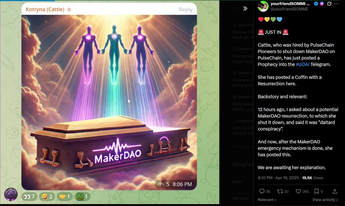 yourfriendSOMMI's tweet photo. ❤️💛💚💙

Over 1 year ago, Cattie posted this RESURRECTION meme after PulseChain pDAI went to zero (-99.70%)

We did not know what this Resurrection actually meant... until now.

👀 Pulsechain Layer2 is connecting the puzzle pieces.

🥄 Spoony Wielder's Alpha Video coming SOON! https://t.co/LtsIakGcRr