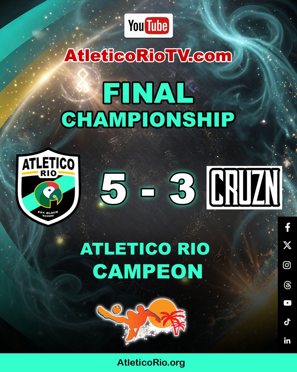 AtleticoRioPR's tweet photo. Atletico Rio es CAMPEON de The Beach Soccer Championships U.S. Pro Cup en Oceanside con victoria sobre Cruzn 5-3.  Tenemos una tercera estrella familia.  
https://t.co/TuhzV9I0Dm
#beachsoccer #futbolplaya #PuertoRico 🇵🇷☀️🌴🦜 https://t.co/jWvvdIpOZH