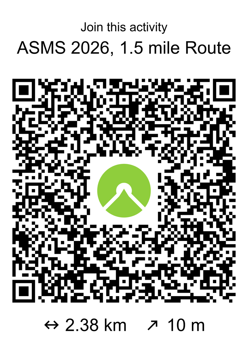 BakerLabMS's tweet photo. Just a reminder that the unofficial hashtag#ASMS2026 Baker Lab run/walk is happening tomorrow! 🏃🏻‍♀️🌅We will be meeting outside front entrance to the Manchester Grand Hyatt at 6:30 am! Open to all paces! 

You can scan the QR codes or search the Garmin app to view the routes! https://t.co/Uj7VRU5T5w