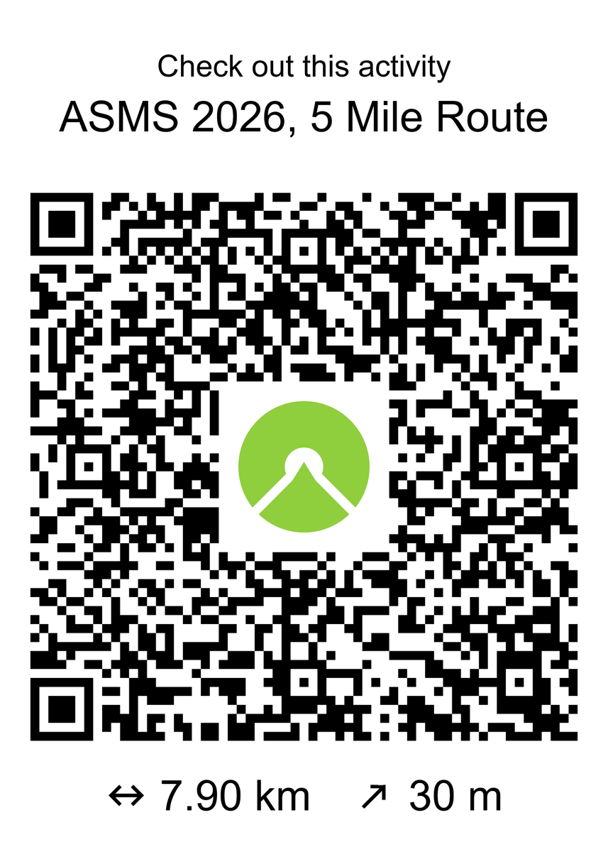BakerLabMS's tweet photo. Just a reminder that the unofficial hashtag#ASMS2026 Baker Lab run/walk is happening tomorrow! 🏃🏻‍♀️🌅We will be meeting outside front entrance to the Manchester Grand Hyatt at 6:30 am! Open to all paces! 

You can scan the QR codes or search the Garmin app to view the routes! https://t.co/Uj7VRU5T5w