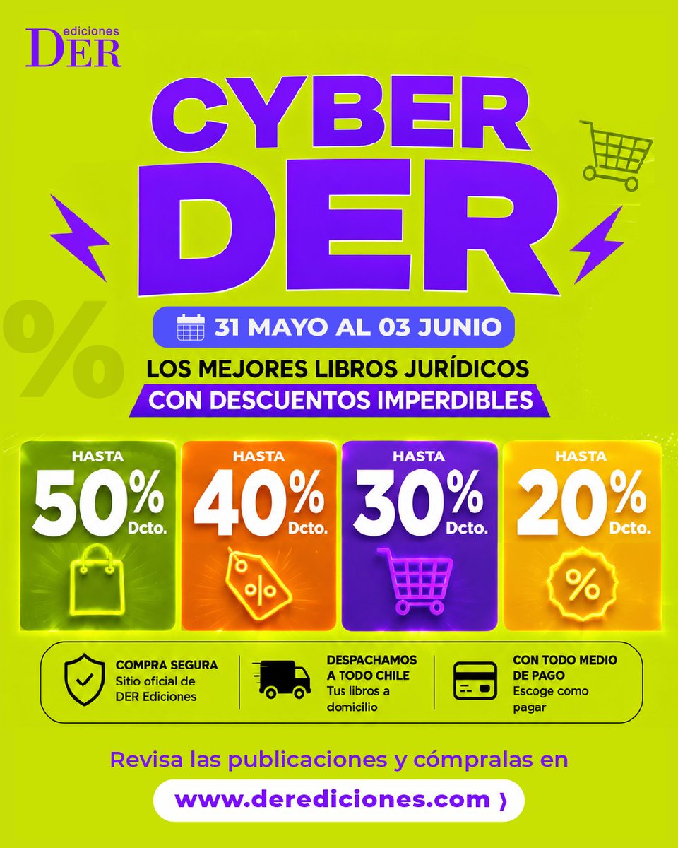 DEREdiciones's tweet photo. El CYBERDER ya comenzó con 50%OFF 📚🔥😍
Corre a la web porque estos descuentos no los volverás a ver!

👉 Haz una compra segura, con despacho a todo Chile y con todo medio de pago en https://t.co/68M1xmyxIR

#CYBERDER #Descuentos #LibrosJurídicos #DEREdiciones https://t.co/xW1YveEROx