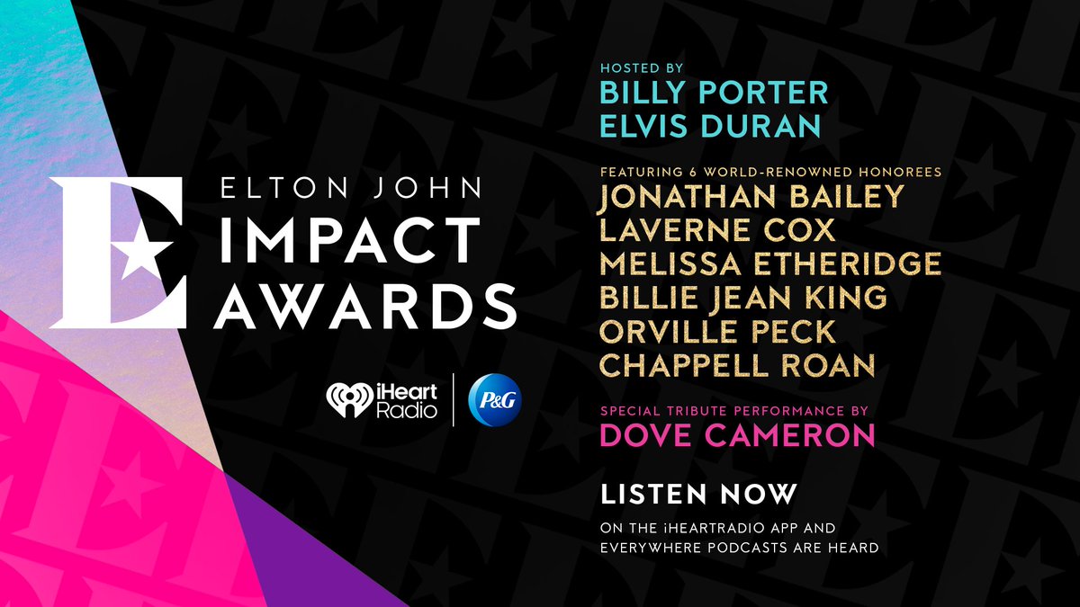 iHeartRadio's tweet photo. 🎙️🌈 Honoring voices that make a difference. The Elton John Impact Awards presented by iHeartRadio and @ProcterGamble are here! 

All episodes are now streaming free on the iHeart app.
@eltonofficial #EltonJohnImpactAwards

Listen: https://t.co/F1nEYxpHe8 https://t.co/Wp1Nzq5mwH