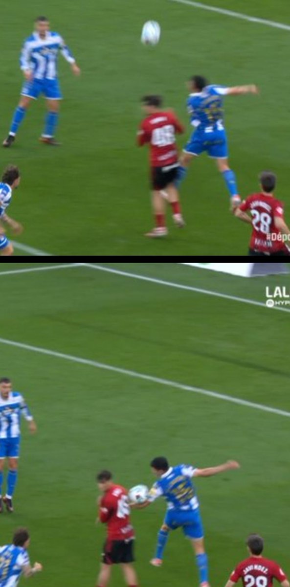 mipromos's tweet photo. @marmiyeres @ArchivoVAR @_naxotellado @CDMirandes Igual q la jugada contra el partido del Depor. Es penalti a unax q se va a puerta y tienen los huevos de decir q el portero va hacia el balón. Luego el jugador del @CDMirandes se keda kieto y salta el otro y pita penalti cuando el Var le avisa del error. Luego ésta mano no pitada https://t.co/gpd2szYd1Y