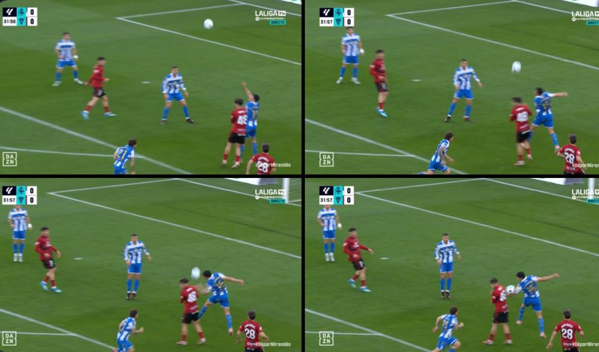 mipromos's tweet photo. @marmiyeres @ArchivoVAR @_naxotellado @CDMirandes Igual q la jugada contra el partido del Depor. Es penalti a unax q se va a puerta y tienen los huevos de decir q el portero va hacia el balón. Luego el jugador del @CDMirandes se keda kieto y salta el otro y pita penalti cuando el Var le avisa del error. Luego ésta mano no pitada https://t.co/gpd2szYd1Y