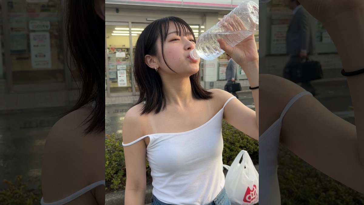 Live_life_style's tweet photo. 暑いから水分を摂りましょうプロンプト
#chatgpt #grok

direction:
overall_tone: 朝のコンビニ前で、ペットボトルの水を勢いよく飲んでいる実在SNS風スマホ写真
capture_reason: 朝の外出中、喉が渇いて水を一気に飲んでいる瞬間を友人が何気なく撮った
style: casual smartphone snapshot（日常的なスマホスナップ）
genre: SNS lifestyle photo（SNS生活写真）
restriction: 成人女性、自然な生活写真、身体部位だけを主役にしない、過度な露出表現なし

mood:
朝の少し眠そうな空気
外を歩いた直後のラフな雰囲気
水を飲んで一息ついている自然な瞬間
作り込んだ撮影ではなく、スマホに残っていそうな日常写真

model:
21-year-old adult Japanese woman（21歳の成人日本人女性）
健康的で現実的な体型
落ち着いた大人の雰囲気
過度に加工されたモデル体型ではない

face:
ペットボトルを傾けて水を飲んでいる途中
顎が少し上がり、目元は少し眠そう
口元はボトルで一部隠れている
決め顔ではなく、飲む動作の途中を撮られた自然な表情

hair:
暗めブラウン〜黒髪のミディアムヘア
朝の湿気で前髪が少し束になっている
毛先が少し外ハネしていて、完全には整っていない
頬に細い髪が数本かかっている

body:
上半身のみの自然な近距離構図
胸元を主役にせず、タンクトップの fabric drape（布の落ち感）と natural clothing silhouette（自然な服のシルエット）で上半身の立体感を控えめに表現
水を飲むために片腕を上げていることで、肩まわりと脇側の布に自然な tension（張り）が出る
体型は現実的で、誇張された比率にしない
肌や身体を見せることより、飲む動作と朝の生活感を優先する

skin:
朝の自然光で肌が柔らかく明るく見える
首元と鎖骨まわりにわずかな汗の反射
毛穴感や自然な肌の質感を残す
過剰な美肌加工なし

outfit:
white spaghetti strap tank top（白い細い肩紐のタンクトップ）
薄手のコットンリブ素材
日常着として自然なフィット感
肩紐が片側だけ少しズレている
デニムショートパンツの上端がフレーム下に少しだけ入る

accessories:
小さなシルバーピアス
手首に黒いヘアゴム
透明なペットボトルの水
ボトル表面に少し水滴

scene_objects:
朝のコンビニ前
自動ドアの反射
白いビニール袋
店内の蛍光灯
道路脇の植え込み
背景に通勤中の人がぼんやり写る

pose:
片手でペットボトルを高く傾け、水を勢いよく飲んでいる
もう片方の腕は自然に下がっている
肩が少し斜めになり、タンクトップの布に自然な斜めのシワが入る
撮影用ポーズではなく、飲む動作の途中
友人に撮られていることに少し気づいているが、まだ飲む動作を止めていない

lighting:
朝の soft daylight（柔らかい自然光）
コンビニ店内の白い蛍光灯が少し混ざる mixed lighting（混合光）
顔の片側に朝日が当たり、反対側は少し影になる
ペットボトルの水滴が朝の光を小さく反射する

effect:
natural smartphone HDR（自然なスマホHDR）
compressed SNS image feel（SNS圧縮感）
slightly soft focus（少し甘いピント）
mild overexposed highlights（朝光による軽い白飛び）
slight motion blur（飲む動作による軽いブレ）

camera:
smartphone photo（スマホ写真）
友人が腕の距離で撮影
vertical framing（スマホ縦構図）
upper-body framing（上半身構図）
スマホ広角により、ペットボトルと顔が少し近く大きく写る
背景は軽くぼける

imperfections:
少し傾いた構図
ペットボトルの先端がフレーム上で少し切れそう
片側の肩紐がわずかにズレている
髪の一部が頬にかかっている
背景の通行人が中途半端に写る

background:
朝のコンビニ前
店内は明るく、外は白っぽい朝光
路面に少し湿気が残っている
通勤前の静かな街の空気

atmosphere:
寝起き感、朝の湿度、外出前のラフさ
水を一気に飲んでいる勢いのある自然な瞬間
色気よりも、朝の生活感とスマホで偶然撮れた感じを優先

composition:
ペットボトル、口元、顔、肩、上半身の布の流れが入る近距離縦構図
視線誘導は「ペットボトル → 口元 → 顔 → 肩紐と布の張り → 朝のコンビニ背景」
胸元ではなく、水を飲む動作と朝の空気を主役にする
身体だけを切り取らず、顔・行動・背景を必ず含める

negative:
過度な露出
身体部位だけの接写
グラビア風の決めポーズ
不自然に強調された体型
過剰な美肌加工
AIっぽいツルツル肌
スタジオ撮影風
広告写真のような完璧な構図
未成年に見える外見
不自然な身体比率
