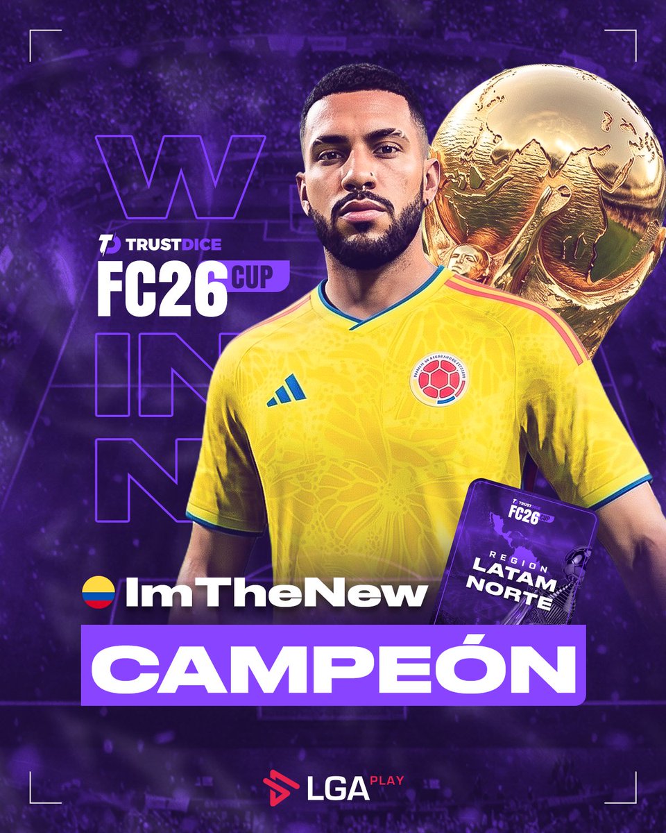 LGAplay's tweet photo. ¡EL MEJOR JUGADOR! 🏆

¡Desde Colombia y con un recorrido IMPECABLE en las partidas, el jugador "Im_the_new" se convierte en el CAMPEÓN de nuestra Copa de FC26 junto a @TrustDiceEs! 😎⚽

¡Muchas felicidades! 💪

¡Gracias por acompañarnos en cada partido! 🫡 https://t.co/obA6lf2Woi