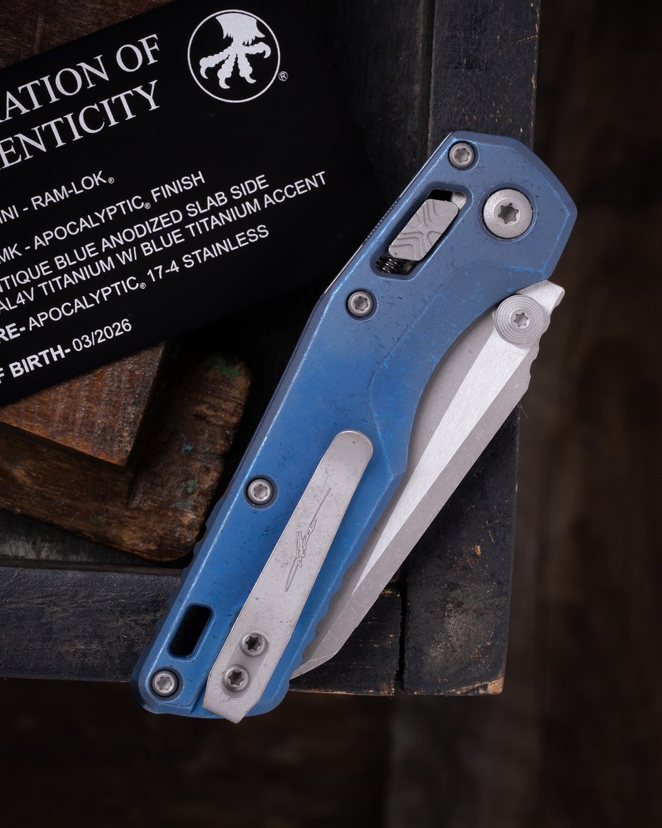 microtechknives's tweet photo. The MSI® Mini RAM-LOK® with an apocalyptic wharncliffe blade and an antique blue titanium handle. Part of our Select Series.

Part workhorse EDC, part collectors item. All Microtech.

SKU: 210M-10APMS2

#Microtech #Knives #MadeInAmerica #Knife #EDC #Collector #Art https://t.co/Z1RdS2bpgJ