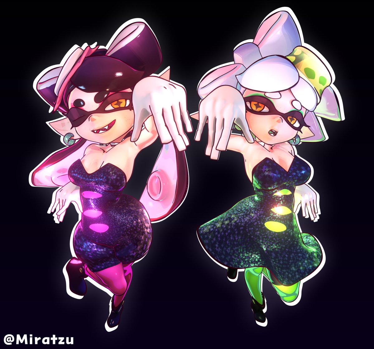 miratzu's tweet photo. Estoy haciendo unos modelitos de las Squid Sisters =w= https://t.co/VgCNzitA7L