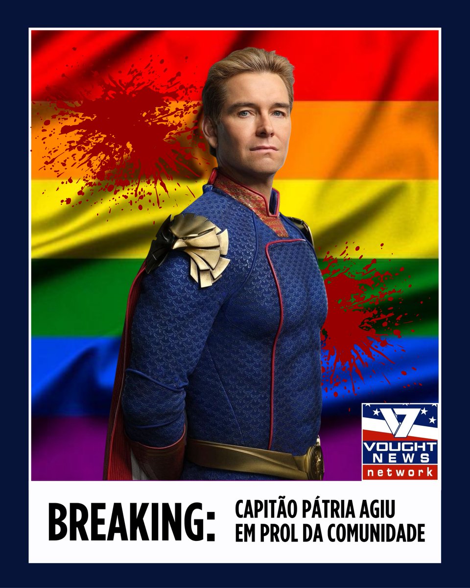 voughtbbc's tweet photo. Pedimos desculpas à comunidade LGBTQIA+. Nosso patriota achou que tinha visto os criminosos de estados conhecidos como The Boys e tentou neutralizá-los, mas Luz Estrela desviou sua atenção e uma barbaridade aconteceu. Estamos em total luto. https://t.co/2Q7mJKPhK7