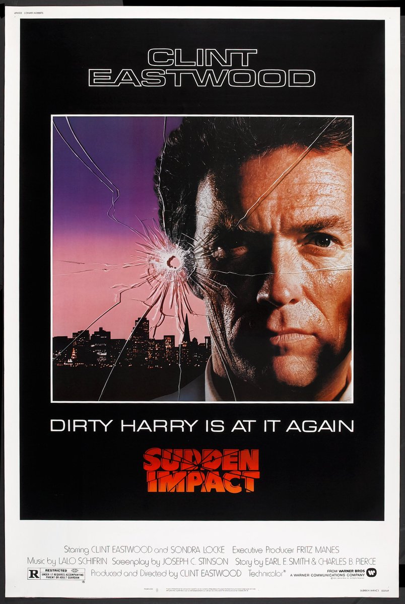 jpalmiotti's tweet photo. For a bunch of years, I did work for the famous movie poster designer Bill Gold. One of his clients was Clint Eastwood. I worked on a ton of posters for his movies during that time. Some below. Clint knew what sold his movies- his face big on the poster- and this was before computers so we would get stock shots of Clint and design posters around them- using paint, bleach and dye and stripping images and airbrushing effects and so on... when we did not just use illustrators like with Pale Rider. Part of the job was designing a bunch for different countries as well. Clint always hand picked the posters he liked best and they - again- were the ones with his head the main focus. 
The Sudden Impact poster - I remember this one well- I had a shot of Clints head, cut it out, sanded the edges of the back of the photo, stripped it on a color airbrush background I did using paint, softened the edges of the hair by hand, then stripped a cityscape in the background and hand painted the bullet hole and crack working from a photo and then drew the cracks with black and white paint and colored dyes over Clint's head, indicating shadows. If you look close you can see the paint...but the illusion was there- again, before computers took that job away. The collar and jack are obviously airbrushed. The sweat and lighting on the face done with Dyes and a brush. The Tightrope one, we had a photo shot of the handcuffs on a bed post-stripped it to the background and so on- all of these are photo composite with some retouching except for pale Rider which was an illustration.