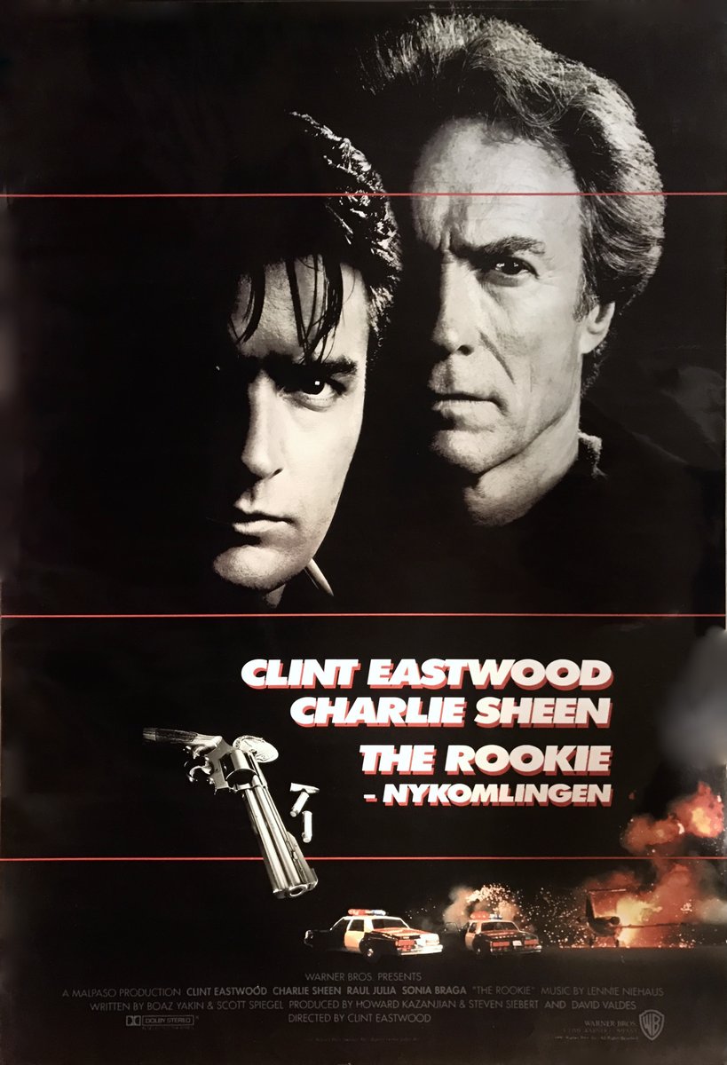 jpalmiotti's tweet photo. For a bunch of years, I did work for the famous movie poster designer Bill Gold. One of his clients was Clint Eastwood. I worked on a ton of posters for his movies during that time. Some below. Clint knew what sold his movies- his face big on the poster- and this was before computers so we would get stock shots of Clint and design posters around them- using paint, bleach and dye and stripping images and airbrushing effects and so on... when we did not just use illustrators like with Pale Rider. Part of the job was designing a bunch for different countries as well. Clint always hand picked the posters he liked best and they - again- were the ones with his head the main focus. 
The Sudden Impact poster - I remember this one well- I had a shot of Clints head, cut it out, sanded the edges of the back of the photo, stripped it on a color airbrush background I did using paint, softened the edges of the hair by hand, then stripped a cityscape in the background and hand painted the bullet hole and crack working from a photo and then drew the cracks with black and white paint and colored dyes over Clint's head, indicating shadows. If you look close you can see the paint...but the illusion was there- again, before computers took that job away. The collar and jack are obviously airbrushed. The sweat and lighting on the face done with Dyes and a brush. The Tightrope one, we had a photo shot of the handcuffs on a bed post-stripped it to the background and so on- all of these are photo composite with some retouching except for pale Rider which was an illustration.