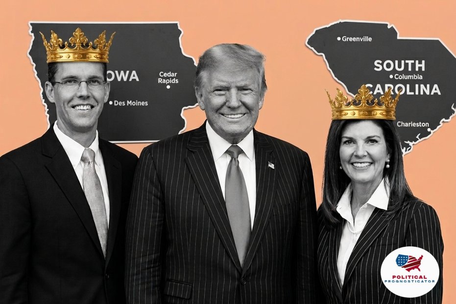 PoliProgno's tweet photo. Iowa Kingmaker and South Carolina Queenmaker : Will Trump's Win Streak Continue? 
#Trump #endorsement #Feenstra #Evette https://t.co/LJtav3bsv6 https://t.co/a6jQxr0G4M