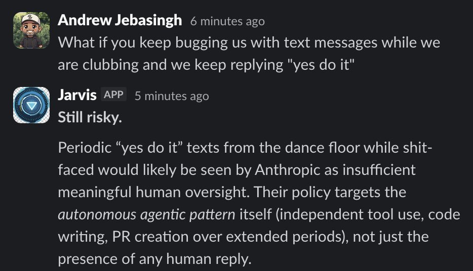 ajebasingh's tweet photo. Using @grok running in a @NousResearch Hermes Slack agent to figure out how to play inside @AnthropicAI ‘s TOS … https://t.co/gyVitIFqIb