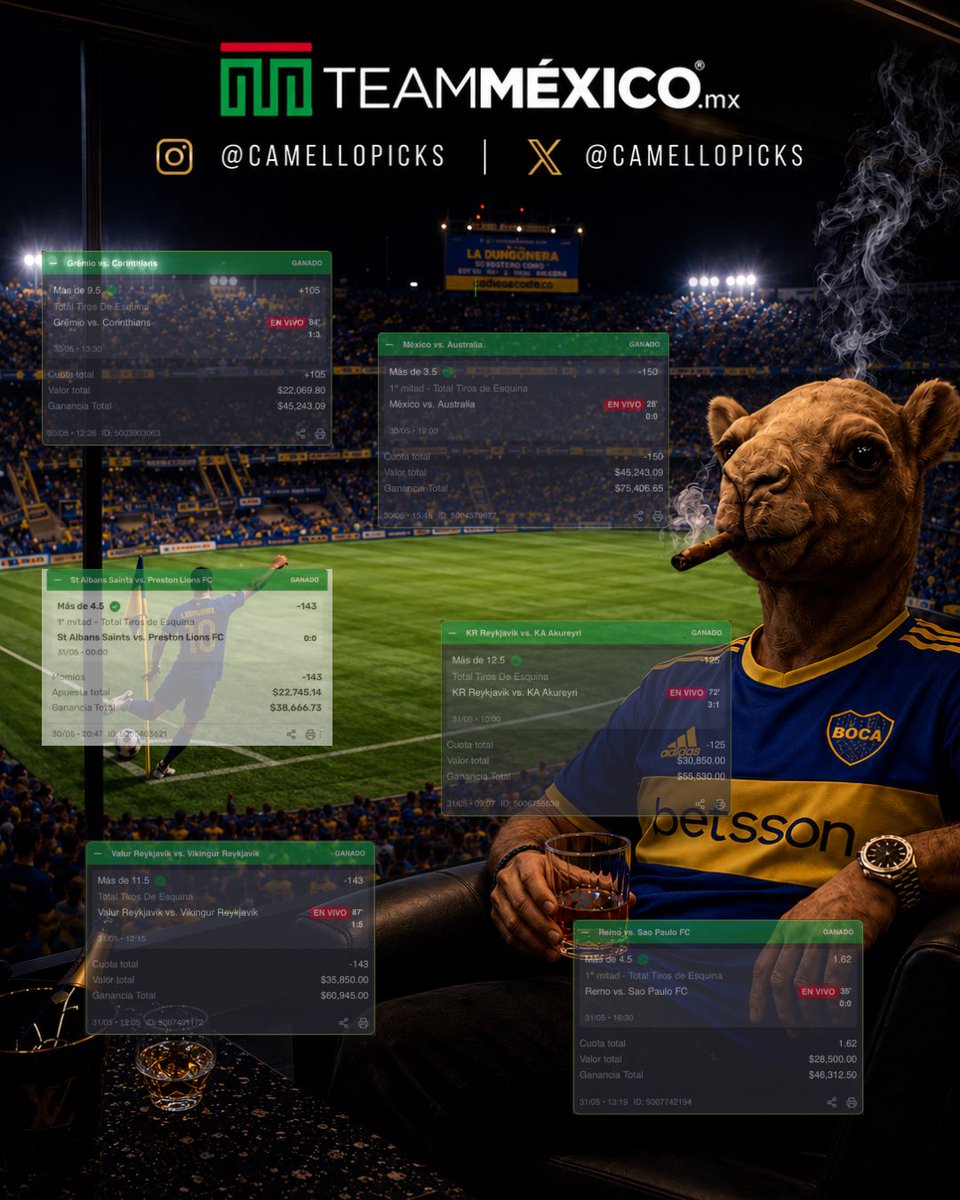 camellopicks's tweet photo. Mis niños, qué les puedo decir...
Hoy cerramos oficialmente la serie ALL INN de finde con marca PERFECTA de 6-0.

✅ ALL INN 1.0 COBRADA
✅ ALL INN 2.0 COBRADA
✅ ALL INN 3.0 COBRADA
✅ ALL INN 4.0 COBRADA
✅ ALL INN 5.0 COBRADA
✅ ALL INN LAST DANCE COBRADA

Fueron 6 jugadas consecutivas cobradas y sinceramente estoy muy agradecido con todos los que confiaron y las siguieron hasta el final Este tipo de resultados no pasan por casualidad, Son producto de trabajo, disciplina y seleccionar muy bien cada oportunidad y por qué quien más si no el @camellopicks para córners

Y por qué también son parte de esta racha, voy a estar activando una PROMO ESPECIAL para mi GRUPO MAX BET 💎 de junio durante las próximas horas.