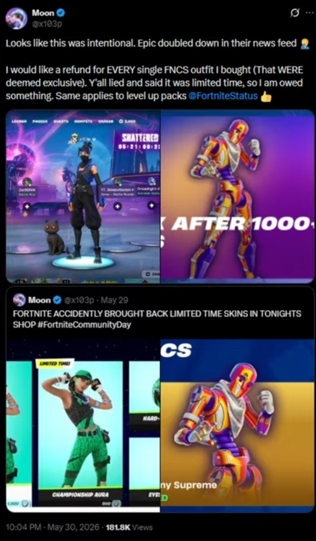 WhoTiis's tweet photo. Im getting into law school just to PROPERLY SUE tf out of @Fortnite @EpicGames for scamming their young audience into buying Limited time skins that were never limited at all with their return. https://t.co/7lfXPjBXnK