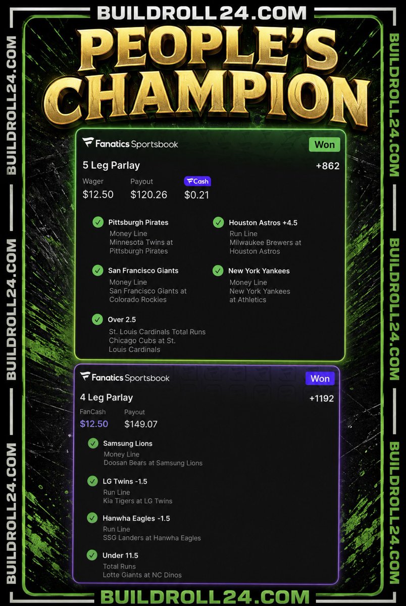 BuildRoll24's tweet photo. BANG ✅✅

WE ARE ON FIRE 🔥 

CASH THE FREE ⚾️ MLB 5 LEG PARLAY 💰

WHO TAILED? ❤️

DROP THOSE SLIPS 👇👇

2 FREE LOTTO WINNERS ALL IN 1 DAY‼️

BOGO VIP STILL GOING ON. 2 MONTHS FOR $10 USING THE CODE: FREE10 ON MY WEBSITE.

LINK 🔗 IS IN MY BIO

#Gambling𝕏 #MLB https://t.co/61Ec0XC57U
